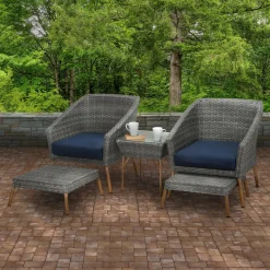 Patio Sets-National Tree Company 5-Piece Gray All Weather Pe Wicker Furniture Set