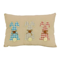 Easter Textile-National Tree Company Plaid Bunnies Decorative Pillow, Beige, Easter Collection, 18 Inches