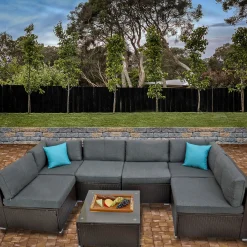 Patio Sets-National Tree Company Pocola Collection 7-Piece All-Weather Sectional Set