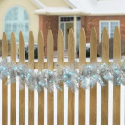 7' To 10' Garland-National Tree Company Pre Lit Artificial Garland, Metallic, Silver, Decorated With Multifunctional Led Lights, Battery Operated, Christmas Collection, 9 Feet