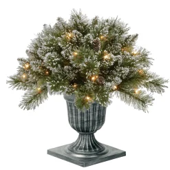 Christmas Greenery-National Tree Company Pre Lit Artificial Shrub, Glittery Bristle Pine, Decorated With Frosted Branches, Pine Cones, Twinkly Led Lights, Includes Stylish Black Base, Plug In, Christmas Collection, 24 Inches