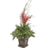 Topiaries / Shurbs-National Tree Company Pre Lit Artificial Shrub, Evergreen, Decorated With Red Berries, Pine Cones, Warm White Led Lights, Includes Stylish Brown Base, Battery Powered, Christmas Collection, 48 Inches