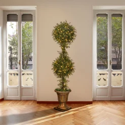 Topiaries / Shurbs-National Tree Company Pre-Lit 60" Artificial Mini Tea Leaf Two-Ball