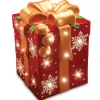 Christmas Accessories-National Tree Company Pre-Lit 21" Led Red Gift Box With Gold Bow Decor