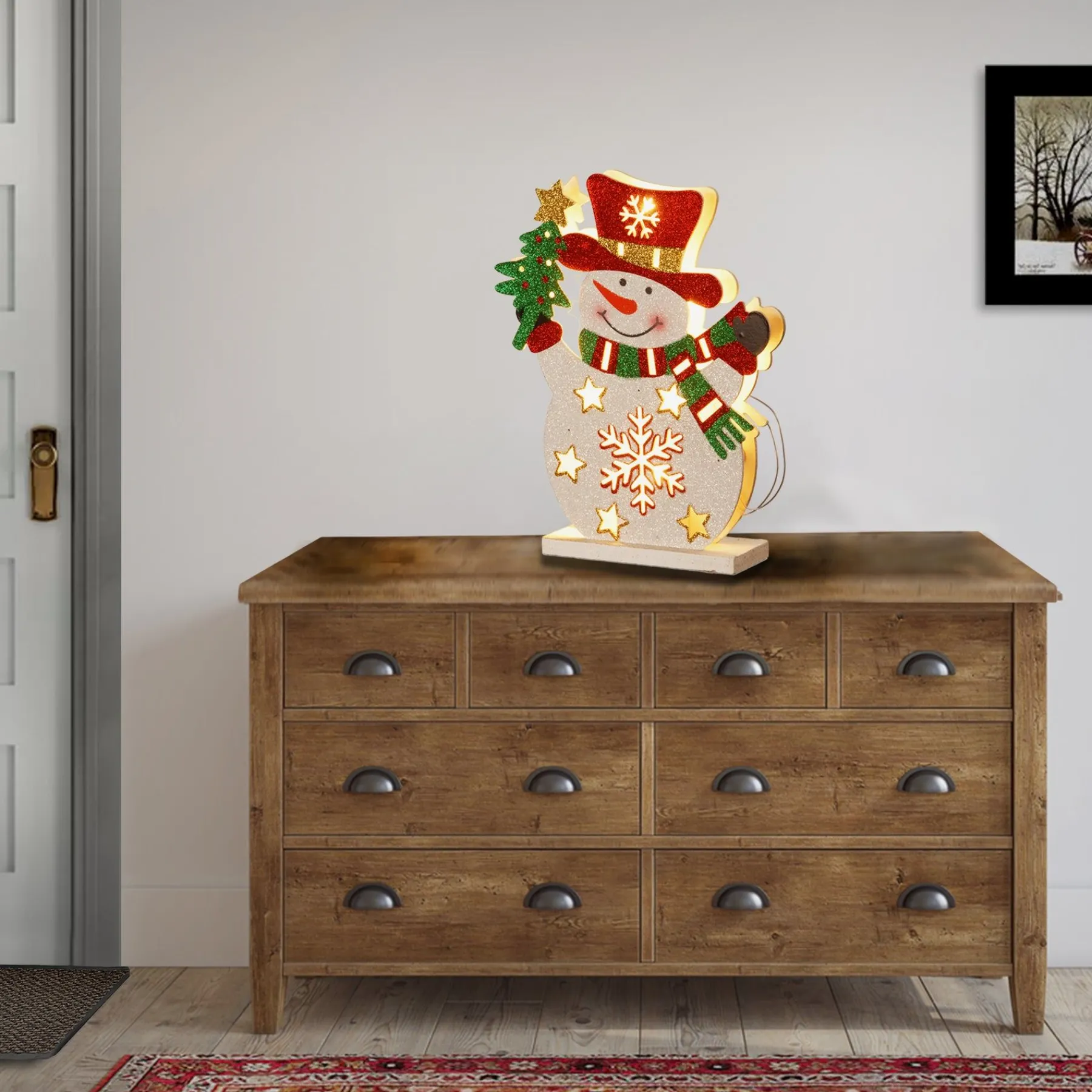 Christmas Accessories-National Tree Company Pre-Lit 12" Wooden Snowman