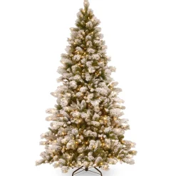 7Ft - 9Ft-National Tree Company Pre-Lit Artificial Christmas Tree, Snowy Westwood Pine, Green, Decorated With Frosted Branches, White Lights, Includes Stand, 7.5 Feet