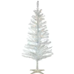 National Tree Company Slim^Pre-Lit Artificial Christmas Tree, White Tinsel, White Lights, Includes Stand, 4 Feet