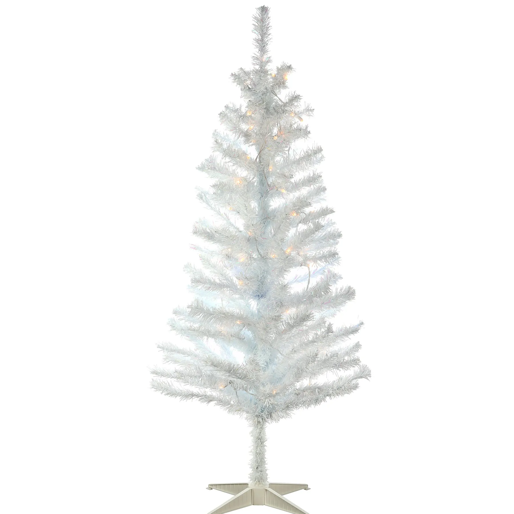 National Tree Company Slim^Pre-Lit Artificial Christmas Tree, White Tinsel, White Lights, Includes Stand, 4 Feet
