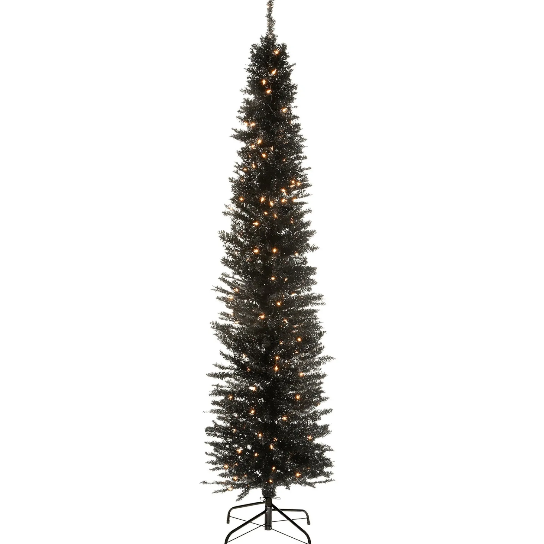 5Ft - 6Ft-National Tree Company Pre-Lit Artificial Christmas Tree, Black Tinsel, White Lights, Includes Stand, 6 Feet