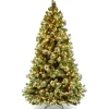Slim-National Tree Company Pre-Lit Artificial Christmas Tree, Wintry Pine, Green, White Lights, Decorated With Pine Cones, Berry Clusters, Includes Stand, 7.5 Feet