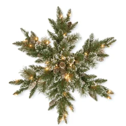 Christmas Greenery-National Tree Company Pre-Lit Artificial Christmas Star Wreath, Green, Glittery Bristle Pine, White Lights, Decorated With Pine Cones, Frosted Branches, Christmas Collection, 32 Inches