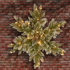 Christmas Greenery-National Tree Company Pre-Lit Artificial Christmas Star Wreath, Green, Glittery Bristle Pine, White Lights, Decorated With Pine Cones, Frosted Branches, Christmas Collection, 32 Inches