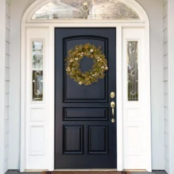 25" To 36" Wreath-National Tree Company Pre-Lit Artificial Christmas Wreath, Green, Glittery Pomegranate Pine, White Lights, Decorated With Pomegranates, Berry Clusters, Christmas Collection, 30 Inches