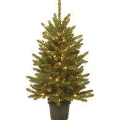 Under 5Ft-National Tree Company Pre-Lit Artificial Christmas Tree, Kensington, Green, White Lights, Includes Pot Base, 4 Feet