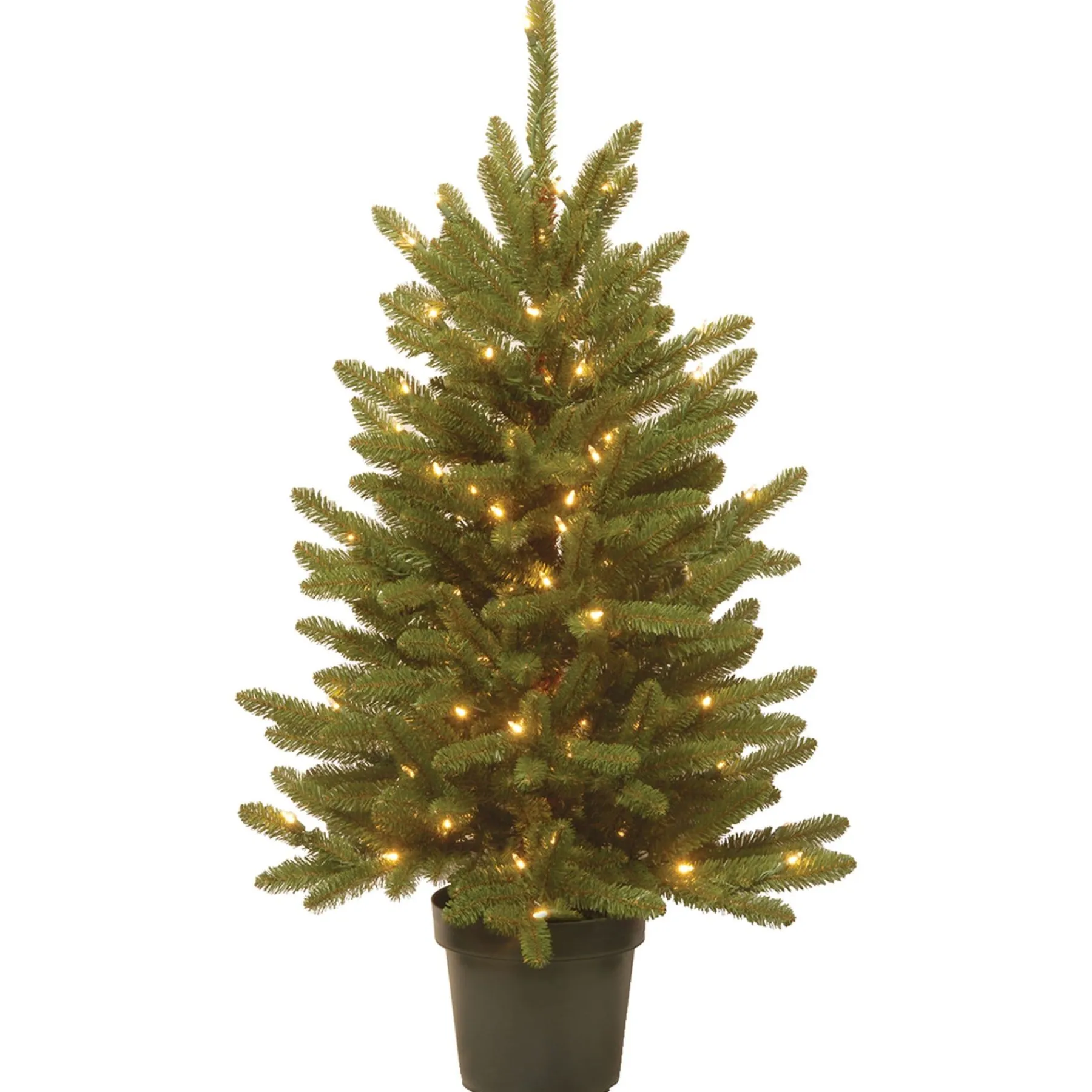 Under 5Ft-National Tree Company Pre-Lit Artificial Christmas Tree, Kensington, Green, White Lights, Includes Pot Base, 4 Feet