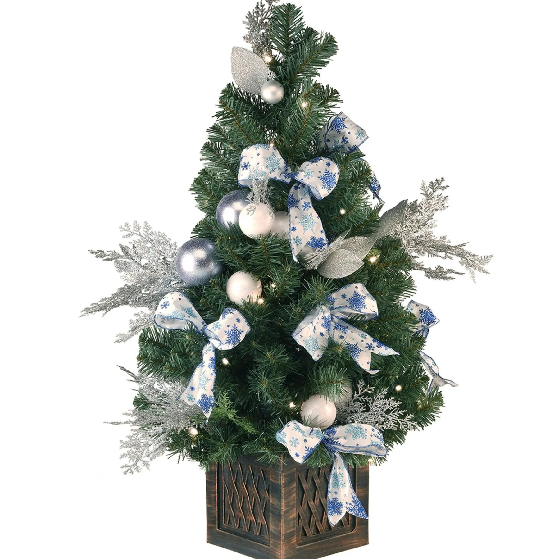 Under 5Ft-National Tree Company Pre-Lit Artificial Christmas Tree, Ornament, Green, White Lights, Decorated With Pine Cones, Ornaments, Includes Pot Base, 4 Feet