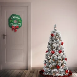 5Ft - 6Ft-National Tree Company Pre-Lit Artificial Christmas Tree, Snowy Bristle Pine, Green, Decorated With Frosted Branches, Pine Cones, White Lights, Includes Stand, 4.5 Feet