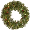 25" To 36" Wreath-National Tree Company Pre-Lit Artificial Christmas Wreath, Green, Carolina Pine, White Lights, Decorated With Pine Cones, Berry Clusters, Frosted Branches, Christmas Collection, 30 Inches
