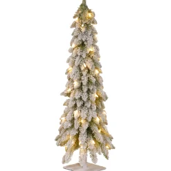 National Tree Company Slim^Pre-Lit Artificial Christmas Tree, Snowy Downswept, Green, White Lights, Includes Stand, 4 Feet