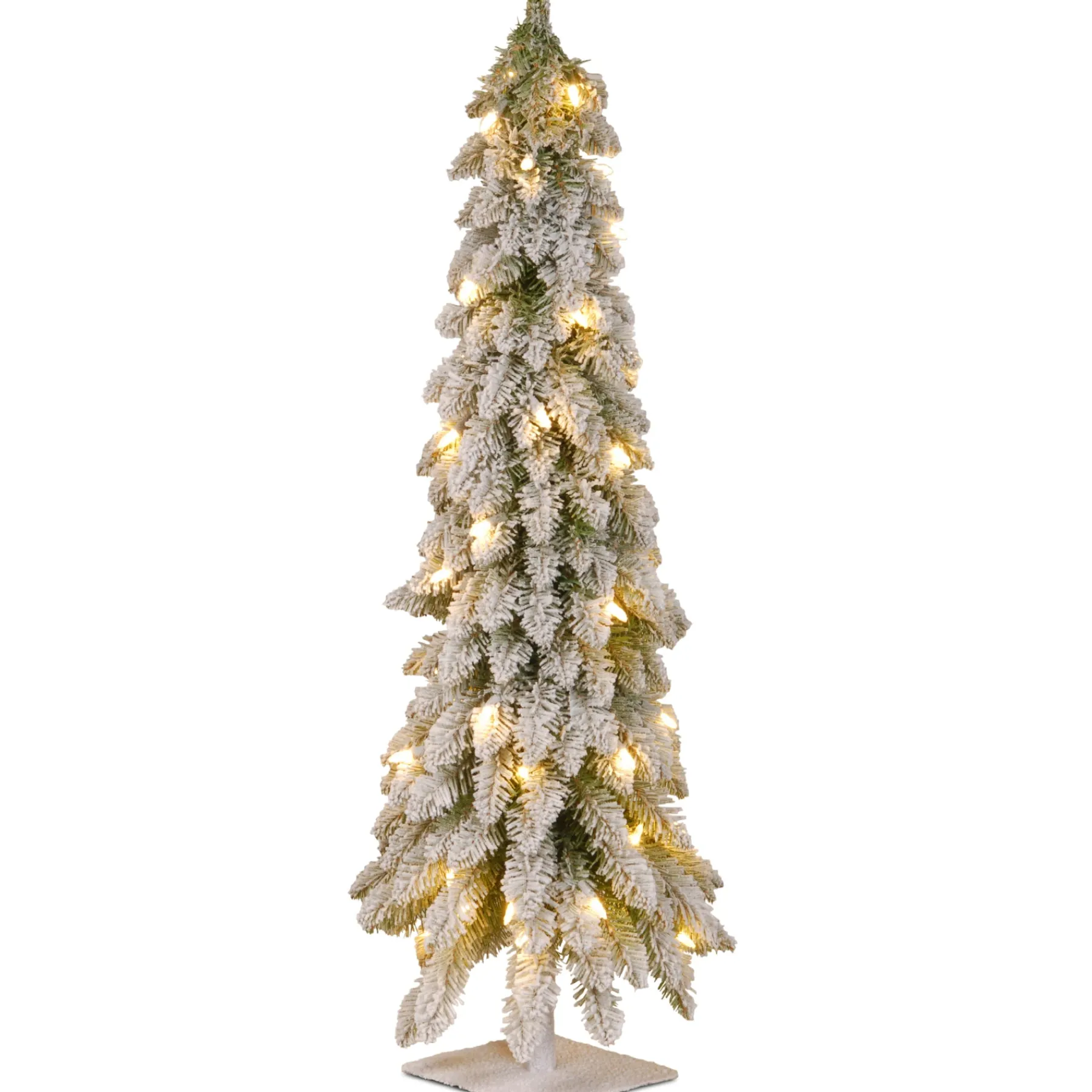 National Tree Company Slim^Pre-Lit Artificial Christmas Tree, Snowy Downswept, Green, White Lights, Includes Stand, 4 Feet