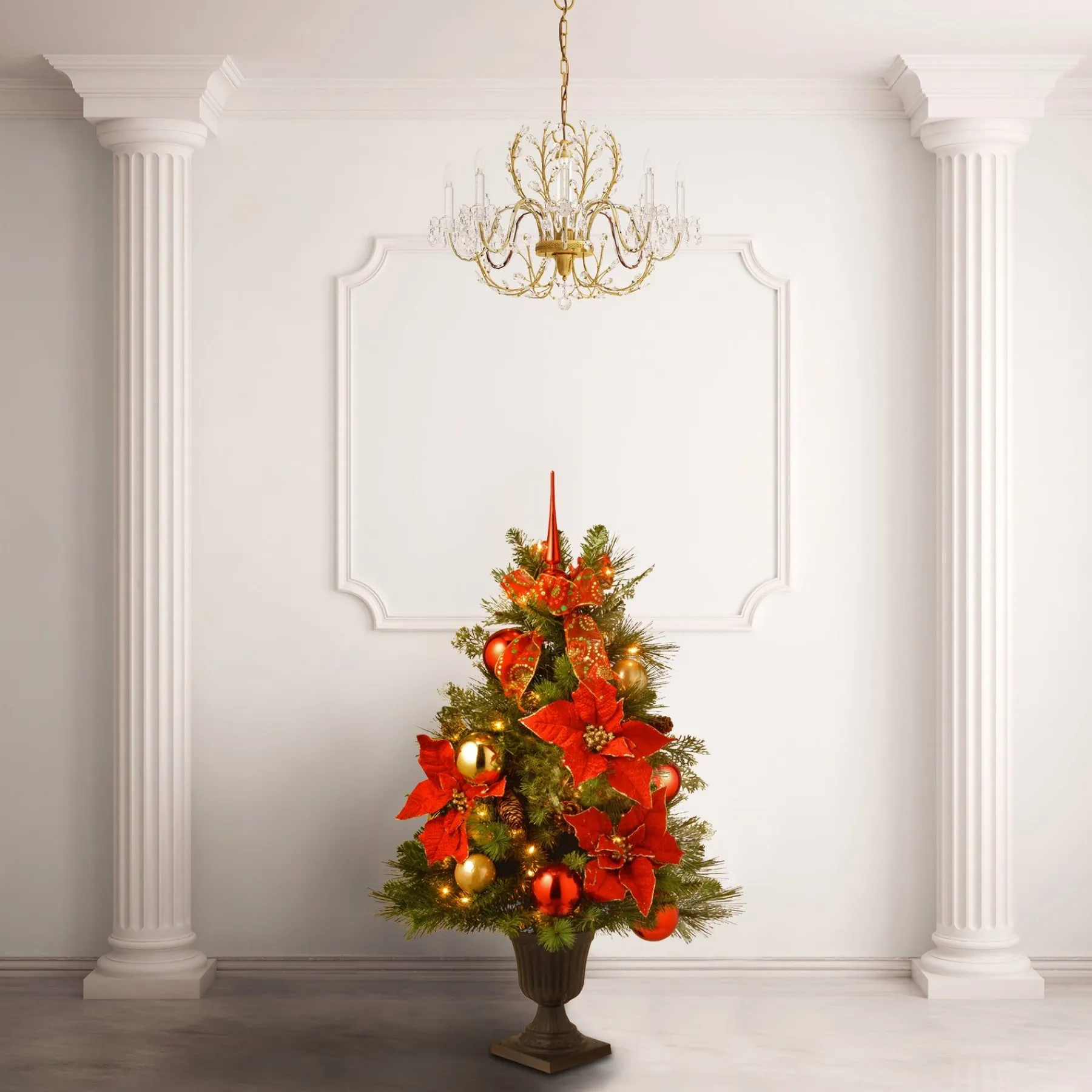 Slim-National Tree Company Pre-Lit Artificial Christmas Tree, Elegance, Green, White Lights, Includes Pot Base, 3 Feet