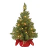 Under 5Ft-National Tree Company Pre-Lit Artificial Christmas Tree, Majestic Fir, Green, White Lights, Includes Red Cloth Base, 2 Feet
