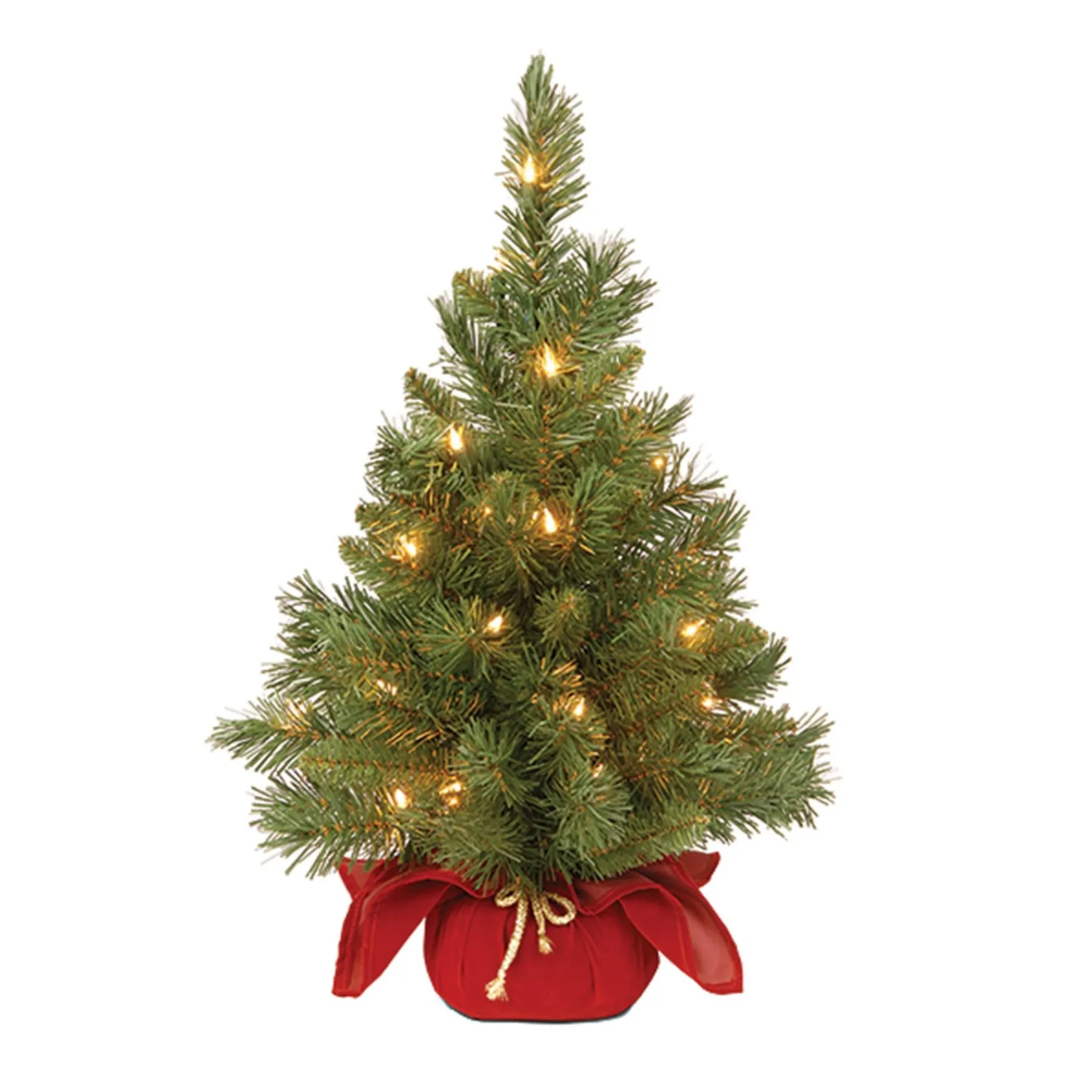 Under 5Ft-National Tree Company Pre-Lit Artificial Christmas Tree, Majestic Fir, Green, White Lights, Includes Red Cloth Base, 2 Feet