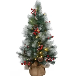 5Ft - 6Ft-National Tree Company Pre-Lit Artificial Christmas Tree, Green, Snowy Glacier Pine, White Led Lights, Decorated With Pine Cones, Includes Cloth Bag Base, Battery Operated, 3 Feet