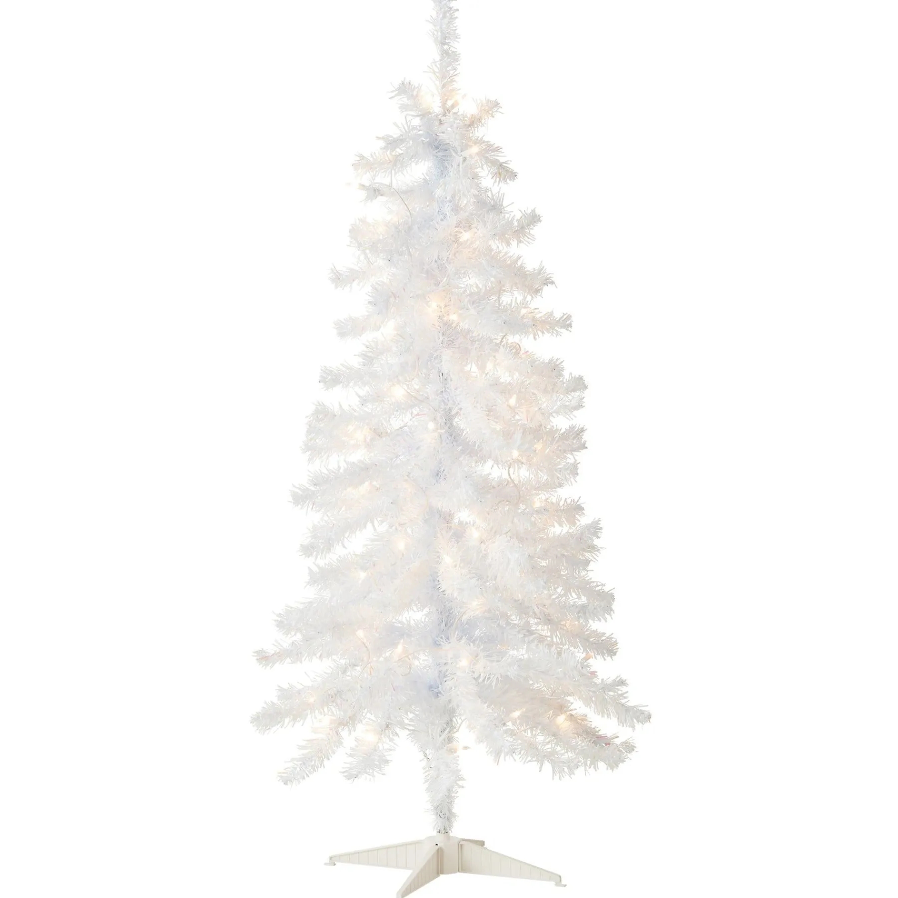 5Ft - 6Ft-National Tree Company Pre-Lit Artificial Christmas Tree, White Tinsel, White Lights, Includes Stand, 4 Feet
