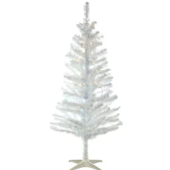5Ft - 6Ft-National Tree Company Pre-Lit Artificial Christmas Tree, White Tinsel, White Lights, Includes Stand, 4 Feet
