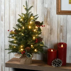 Full-National Tree Company Pre-Lit Artificial Christmas Tree, Happy Hill Pine, With Warm White Led Lights, Plug In, 2 Ft