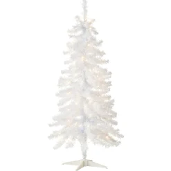 Slim-National Tree Company Pre-Lit Artificial Christmas Tree, White Tinsel, White Lights, Includes Stand, 4 Feet