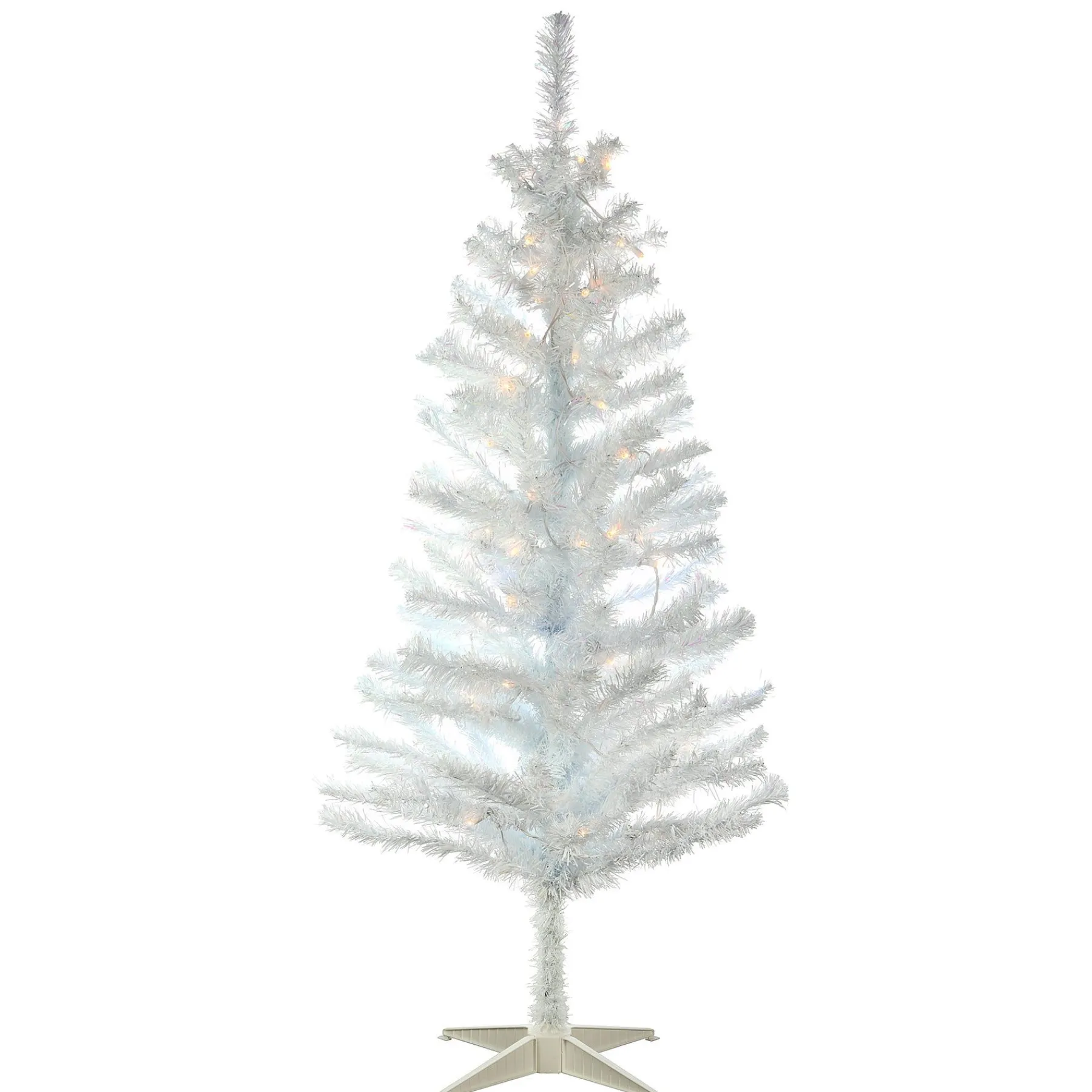 Slim-National Tree Company Pre-Lit Artificial Christmas Tree, White Tinsel, White Lights, Includes Stand, 4 Feet
