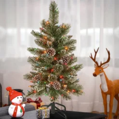 Under 5Ft-National Tree Company Pre-Lit Artificial Christmas Tree, Glittering Pine Pencil Slim With Multicolor Lights, Plug In, 3 Ft