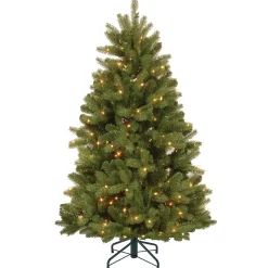5Ft - 6Ft-National Tree Company Pre-Lit Artificial Christmas Tree, Newberry Spruce, Green, White Lights, Includes Stand, 6 Feet