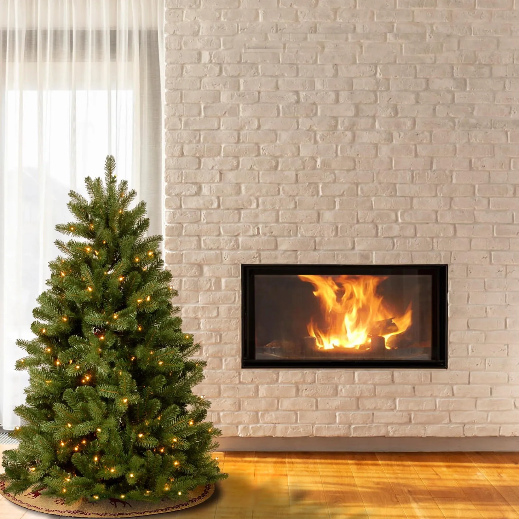 5Ft - 6Ft-National Tree Company Pre-Lit Artificial Christmas Tree, Newberry Spruce, Green, White Lights, Includes Stand, 6 Feet