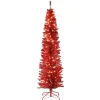 National Tree Company Slim^Pre-Lit Artificial Christmas Tree, Red Tinsel, White Lights, Includes Stand, 6 Feet
