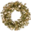 25" To 36" Wreath-National Tree Company Pre-Lit Artificial Christmas Wreath, Green, Glittery Pomegranate Pine, White Lights, Decorated With Pomegranates, Berry Clusters, Christmas Collection, 30 Inches