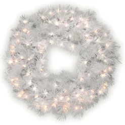 25" To 36" Wreath-National Tree Company Pre-Lit Artificial Christmas Wreath, White, Wispy Willow, White Lights, Christmas Collection, 30 Inches