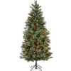 5Ft - 6Ft-National Tree Company Pre-Lit Artificial Christmas Tree, Wintry Pine, Green, White Lights, Decorated With Pine Cones, Berry Clusters, Includes Stand, 6.5 Feet