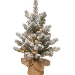 Slim-National Tree Company Pre-Lit Artificial Christmas Tree, Green, Snowy Sheffield Spruce, White Led Lights, Includes Cloth Bag Base, Battery Operated, 24 Inches