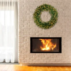 Over 37" Wreath-National Tree Company Pre-Lit Artificial Christmas Wreath, Green, Norwood Fir, White Lights, Christmas Collection, 48 Inches