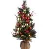 National Tree Company Full^Pre-Lit Artificial Christmas Tree, Green, Dakota Pine, White Led Lights, Decorated With Pine Cones, Ball Ornaments, Includes Cloth Bag Base, Battery Operated, 3 Feet