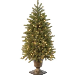 Under 5Ft-National Tree Company Pre-Lit Artificial Christmas Entrance Tree, Green, Jersey Fraser Fir, 'Feel Real', White Led Lights, Includes Pot Base, 4 Feet
