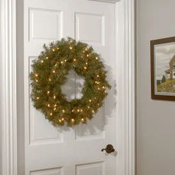 21" To 24" Wreath-National Tree Company Pre-Lit Artificial Christmas Wreath, Green, Norwood Fir, Dual Color Led Lights, Christmas Collection, 24 Inches