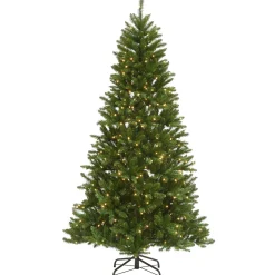 Full-National Tree Company Pre-Lit Artificial Christmas Tree, Peyton Spruce, Green, White Lights, Includes Stand, 7.5 Feet