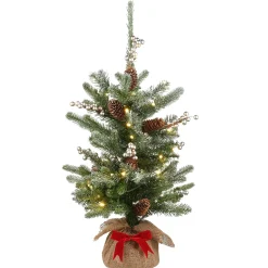 Warm White Led-National Tree Company Pre-Lit Artificial Christmas Tree, Green, Snowy Morgan Spruce, White Led Lights, Decorated With Pine Cones, Includes Cloth Bag Base, Battery Operated, 2 Feet