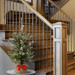 Warm White Led-National Tree Company Pre-Lit Artificial Christmas Tree, Green, Snowy Morgan Spruce, White Led Lights, Decorated With Pine Cones, Includes Cloth Bag Base, Battery Operated, 2 Feet