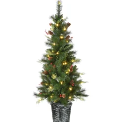 National Tree Company Slim^Pre-Lit Artificial Christmas Entrance Tree, Buzzard Pine, With Warm White Led Lights, Plug In, 5 Ft