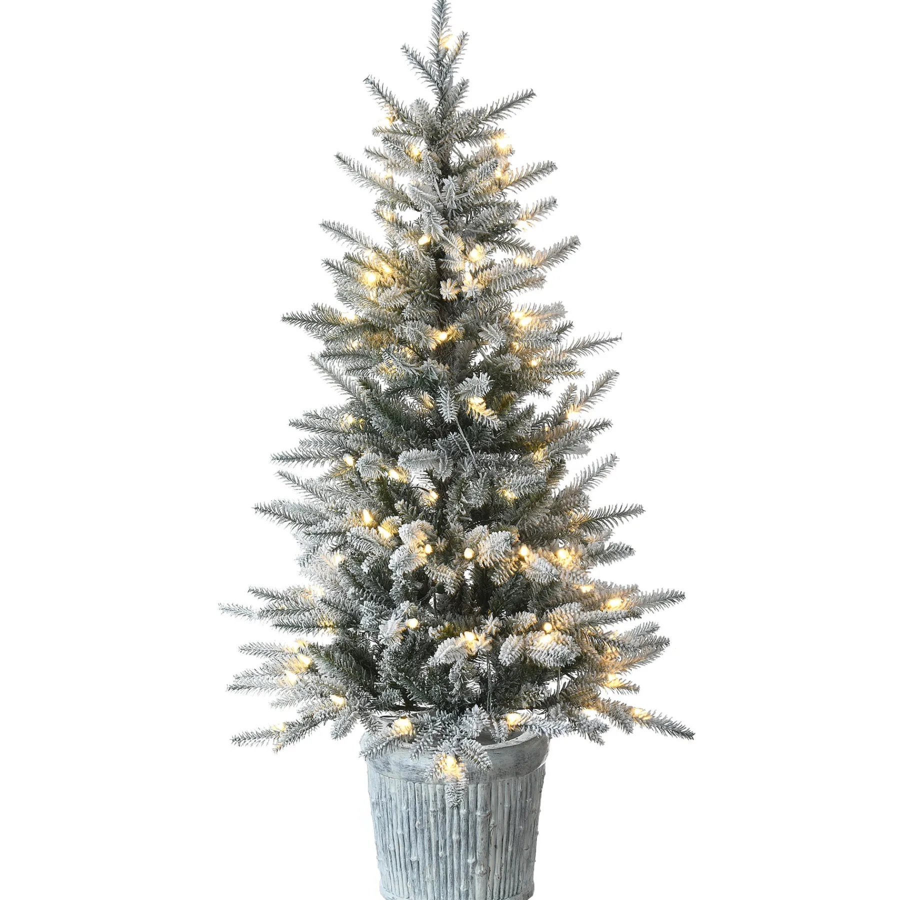 National Tree Company Slim^Pre-Lit Artificial Christmas Entrance Tree, Snowy Alpine Fir, With Warm White Led Lights, Plug In, 4.5 Ft
